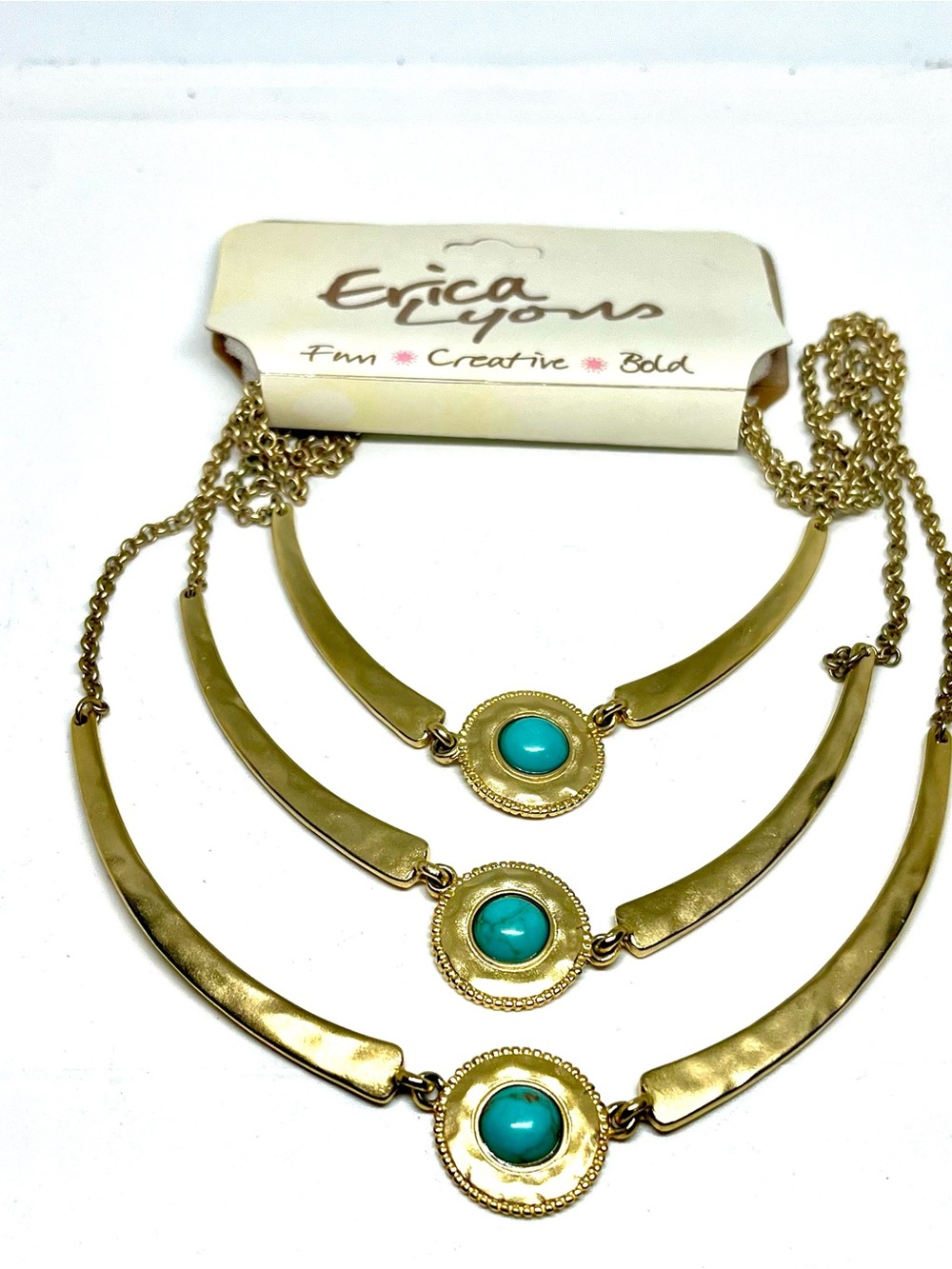 Erica Lyons Gold-Tone Triple Layer Necklace with Turquoise Accents